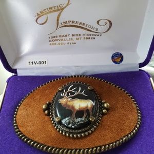 Vintage Julie Zsupnik porcelain/suede belt buckle